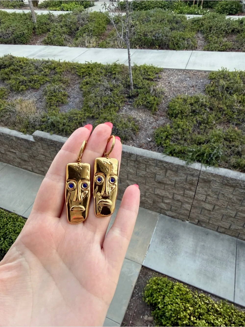 Unique Gold Face Drop Earrings Abstract Statement Earrings